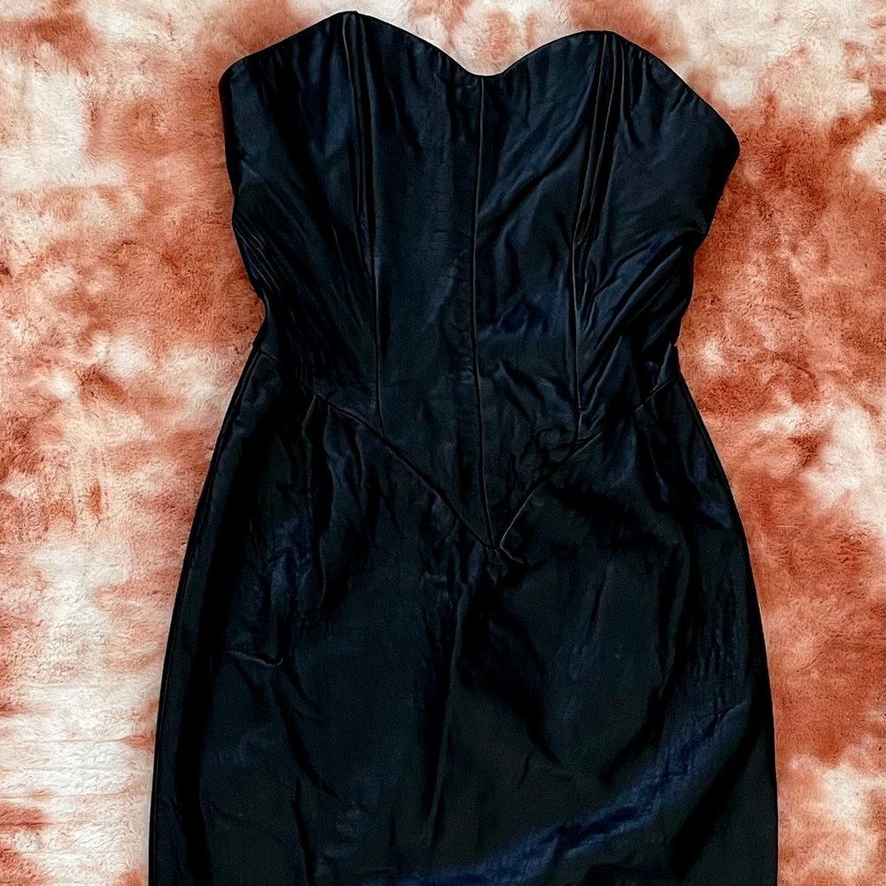 Medium Black Strapless Firenze Leather Dress